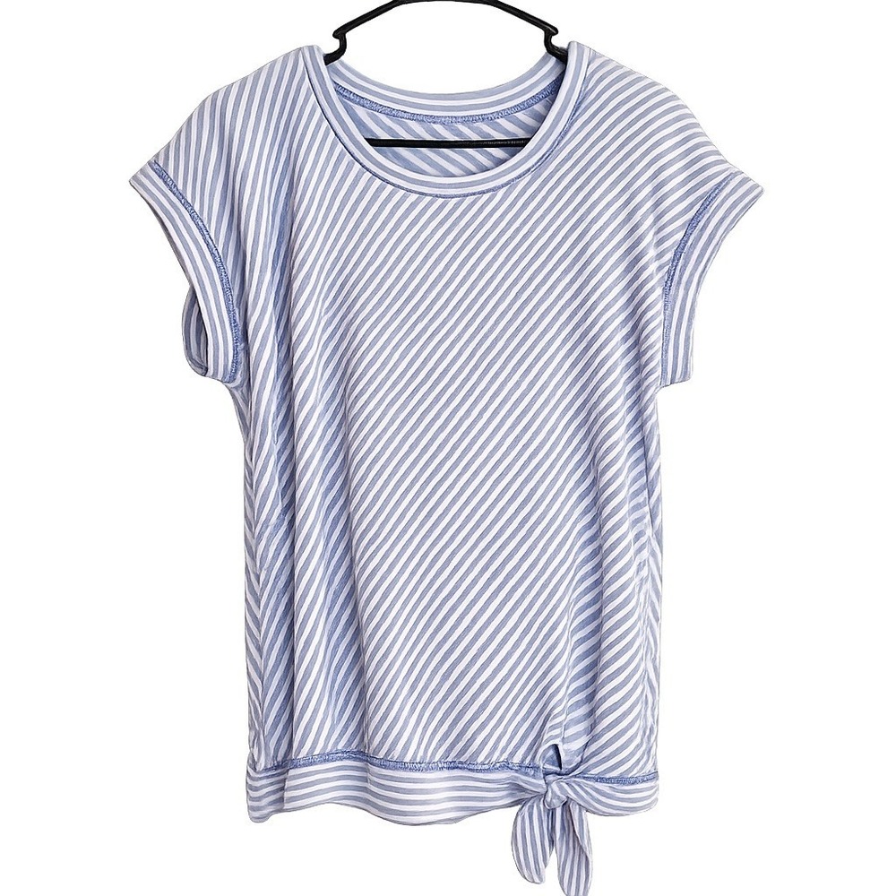 T by Talbots Blue White Striped Tie Front Short Sleeve Top Women's Large Casual